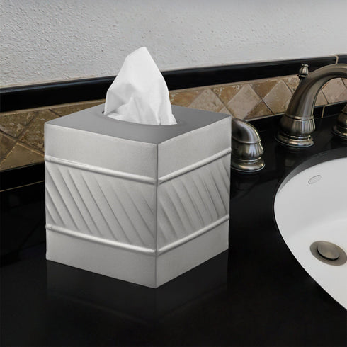 Handcrafted Wave Embossed Metal Square Tissue Box Cover